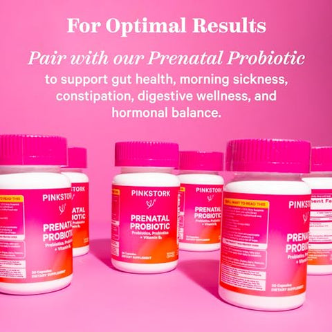 Vitaminas Pré-Natais Pink Stork Total com DHA, Ácido Fólico, Ferro, Colina e Vitamina B12 – Suporte ao Desenvolvimento Fetal e Gravidez – 60 Cápsulas