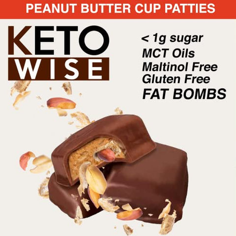 Fat Bombs – Snack Amigável à Dieta Keto com Chocolate e Óleo MCT – Baixo teor de gordura, baixo teor de carboidratos – 10g de gordura, 1g de carboidratos líquidos | Bombons de Manteiga de Amendoim, 16 unidades (Pacote de 1) - Keto Wise