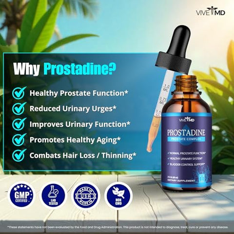 VIVE MD - Prostadine Drops – Fórmula Oficial Prostadine para Saúde da Próstata e Problemas de Micção – Extra Forte com Romã – Avaliações Prostadine (Pacote com 5)