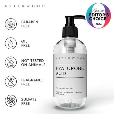 ASTERWOOD - Asterwood Serum de Ácido Hialurônico Puro (237 ml/8 oz), Serum Facial Anti-Envelhecimento, Hidratante para Cuidados com a Pele do Rosto, Sem Fragrância, Combina Bem com Serum de Vitamina C
