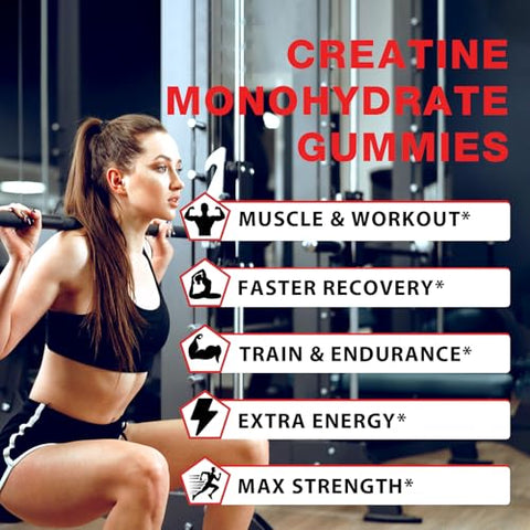 Mightizen - 5000mg de Creatina para Mulheres, Complexo de Gomas de Creatina Monohidratada, Gomas Pré-Treino de Creatina com Taurina