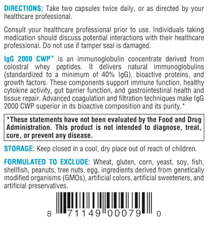 IgG 2000 CWP – Concentrado de Imunoglobulina (a partir de Peptídeos de Soro Colostral) para Apoiar a Saúde Intestinal, Função Imunológica e Atividade Saudável de Citocinas (120 Cápsulas) - XYMOGEN
