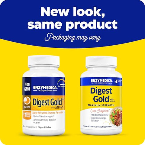 Digest Gold ATPro – Fórmula de Enzimas de Máxima Potência, Previne Inchaço e Gases, 14 Enzimas-Chave Incluindo Amilase, Protease, Lipase e Lactase, 120 Cápsulas (FFP) - Enzymedica