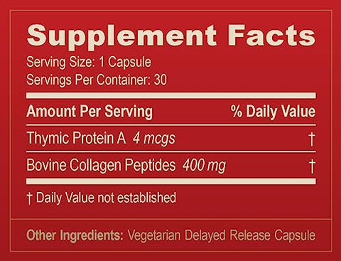 ProBoost - 4 Cápsulas de Proteína A (TPA) Thymic McG com Peptídeos de Colágeno – Natural, Regulação Imunológica e Saúde das Articulações – 30 Cápsulas, 4 McG TPA/Porção