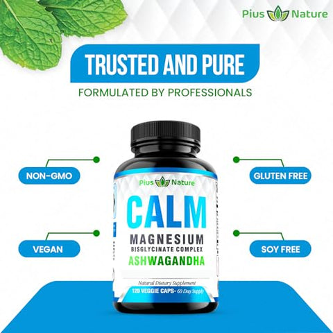 PIUS NATURE - Calm – Magnésio Glicinato com Extrato de Raiz de Ashwagandha | 100g