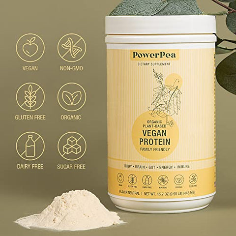 POWER PEA - Proteína Vegana à Base de Plantas Sem Sabor – Orgânica USDA com Vitaminas, Fibra, Ômega 3, Cúrcuma, Nutrição Infantil, Livre de OGM, Sem Laticínios, Sem Alergênicos, Sem Açúcar