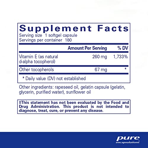 Vitamina E Pure Encapsulations (com Tocoferóis Mistos) – Proteção Antioxidante 30g