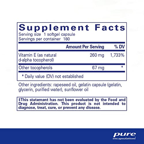 Vitamina E Pure Encapsulations (com Tocoferóis Mistos) – Proteção Antioxidante 30g