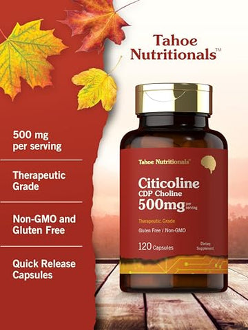 Tahoe Nutritionals - Citicoline 500mg | 120 Cápsulas | Suplemento CDP Colina | Grau Terapêutico | Sem Glúten, Não-OGM
