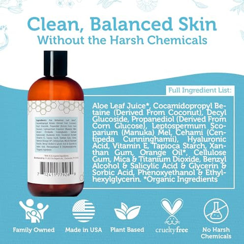 Era Organics - Melhor Sabonete Facial de Mel Manuka para Mulheres e Homens – Limpeza Hidratante para Pele Seca com Aloe Vera Orgânica – Suave e Calmante – Fabricado nos EUA – Livre de Sulfatos