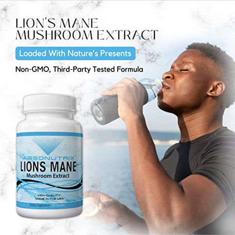 Lion’s Mane Mushroom Extract 120 Cápsulas – Reforça o Sistema Imunológico, Melhora a Saúde Cognitiva – Ingredientes Potentes de Qualidade – Fabricado nos EUA – 500 mg por Porção - Absonutrix