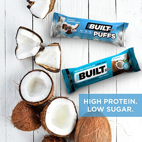 12 Pack – Barras de Alta Proteína e Energia – Baixo Carboidrato, Baixa Caloria, Baixo Açúcar – Cobertas com Chocolate 100% Real – Lanche Delicioso e Saudável – Livre de Glúten (Caixa com 12 Sabores Variados) - Built Bar