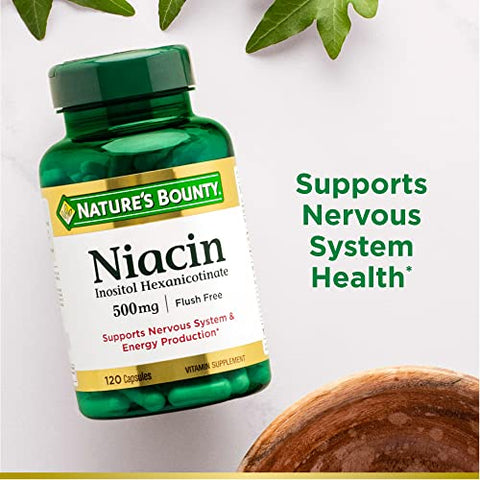 Nature's Bounty - Nature’s Bounty Niacin 500mg Flush Free – Suporte Energético Celular, Saúde do Sistema Nervoso, 120 Cápsulas