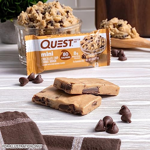 Barras de Proteína Mini Cookie Dough com Pepitas de Chocolate, 8g de Proteína, 1g de Açúcar, 2g de Carboidratos Líquidos, Sem Glúten, 14 Unidades - Quest Nutrition