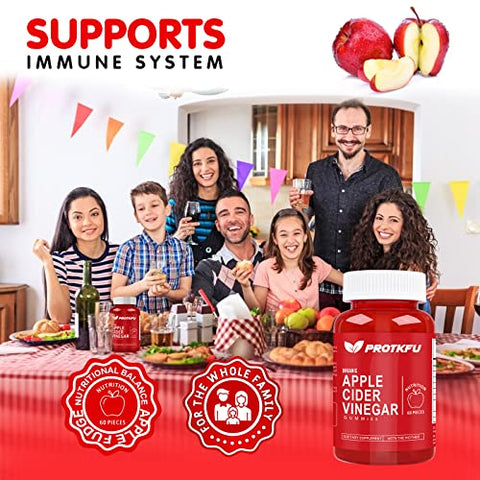 ProTKFU - Gummies de Vinagre de Maçã, 120 Unidades – Keto Acv Gummies com A Mãe, Vegano, Sem Glúten, Vitaminas B12 e B9 – Melhor Suplemento para a Saúde Intestinal