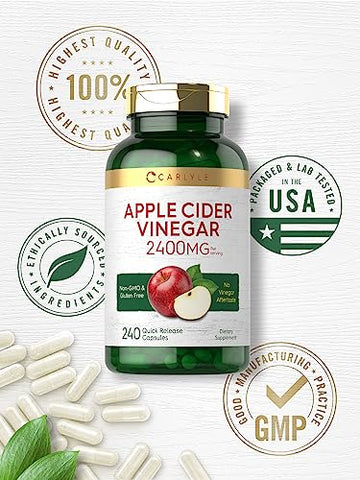 Cápsulas de Vinagre de Maçã | 2400mg | 240 Unidades | Suplemento Sem OGM, Sem Glúten - Carlyle