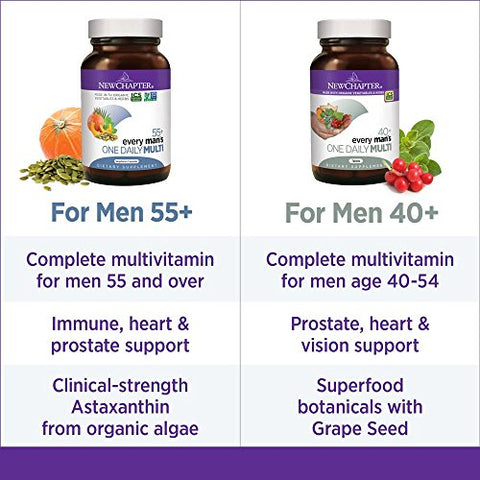 Multivitamínico para Homens 50 Plus – Todo Homem Diário 55 com Probióticos Fermentados Alimentos Integrais Astaxantina Orgânica Ingredientes Não-OGM – 90 ct - New Chapter