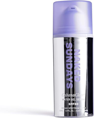 Naked Sundays - CabanaClear Gel Serum FPS50, Livre de Silicone, Invisível, Protetor Solar Facial de Amplo Espectro, Leve, Livre de Fragrância e Óleo – Para Todos os Tipos de Pele e Tons de Pele