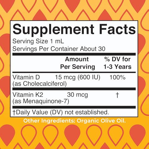 MaryRuth Organics - Vitaminas D3 e K2 Líquidas para Crianças | Fortalecimento Ósseo | Vegano | Sem Glúten