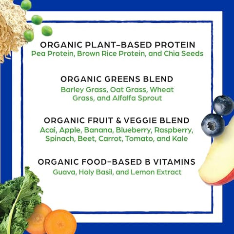 Pó de Proteína Vegana Substituto de Refeição Orgânico, Baunilha – 20g Proteína à Base de Plantas, 6g Fibra Prebiótica, Frutas, Vegetais - Orgain