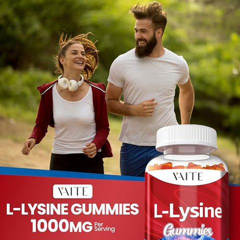 VAITE - L-Lysine 1000mg Gummies – Suporte para Pele, Lábios, Vegano, Sem Glúten, Vitaminas para Saúde dos Tecidos – Marca: [Nome da Marca]
