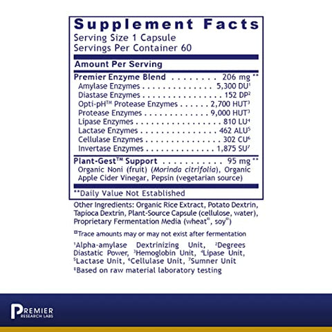 Enzimas Digestivas Ativas com Probióticos e Prebióticos | Suporte Digestivo Completo – com Amilase, Protease | 100g - Premier Research Labs