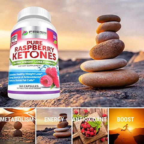 Cápsulas de Framboesa Cetona Pura 100%% – 1000mg por Porção – Suporte Avançado para Perda de Peso – 180 Cápsulas - FRESH HEALTHCARE