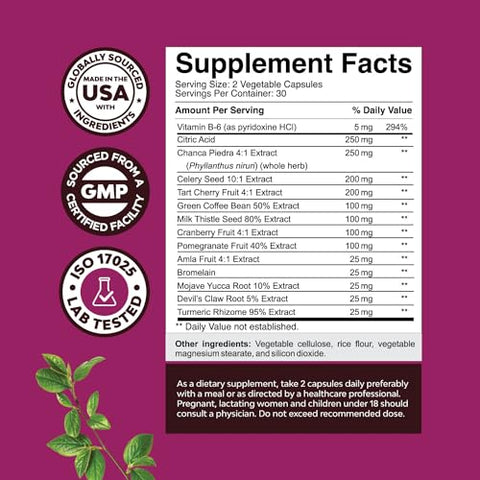 Natures Craft - GCleanse – Suplemento de Suporte ao Ácido Úrico – Suporte para Limpeza do Ácido Úrico com Extrato de Chanca Piedra, Cereja Tart, Semente de Aipo e Bromelina – Herbal para Fígado e Rins – Marca GCleanse