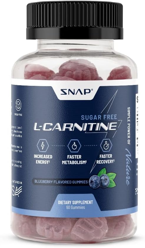 Snap Supplements - Gummy de L-Carnitina 500mg sem açúcar – Suplemento Natural Pré-Treino – Energia Aumentada, Recuperação Rápida, Metabolismo Acelerado – Pré-Treino para Mulheres