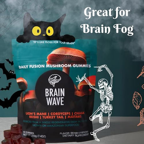 Gummies de Cogumelos Superfood | Suplemento Diário Delicioso de Cogumelos | Leão Mane Reishi Cordyceps Turkey Tail Chaga Maitake | Gummies de Cogumelos - BRAIN WAVE