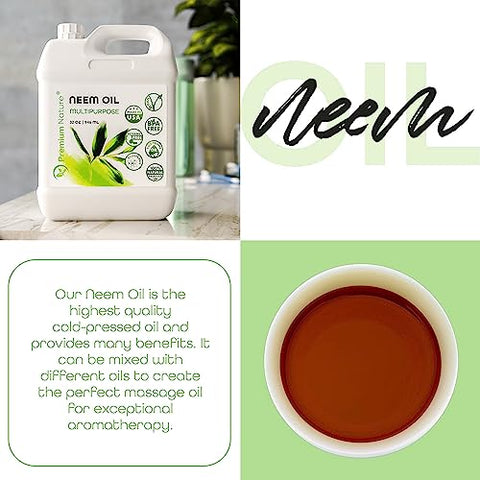 Premium Nature - Óleo de Neem Orgânico para Pele e Cabelo – 100% Puro, Extraído a Frio, Ideal para Misturar com Óleos Essenciais, Plantas e Massagens – Spray para Ambientes Internos