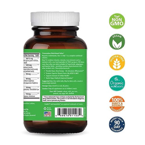 PURE ESSENCE LABS - One n Only Multivitamínico de Alimentos Integrais por Pure Essence – Super Energético Uma Vez ao Dia com Superfoods, Minerais, Enzimas, Vitamina D, D3, B12, Biotina – 30 Comprimidos