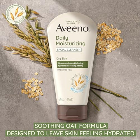 Limpeza Facial Hidratante Diária com Aveia Não-OGM Calmante, Gel de Limpeza Facial Hidratante para Pele Macia – 150ml - Aveeno