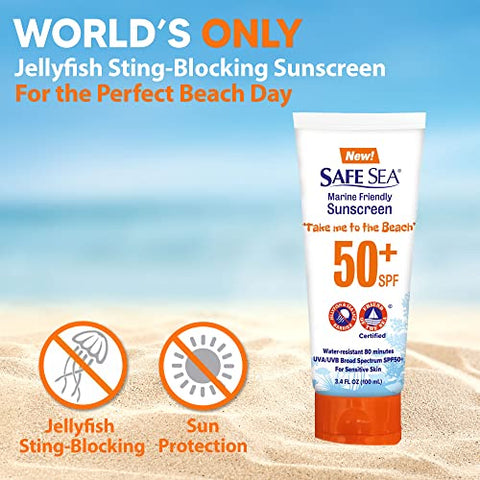 Protetor Solar SAFE SEA Anti-Picada de Água-viva – Loção Protetora – Bloqueador Solar – Piolho-do-mar – Água-viva – FPS 50 Adultos (Tubo 100ml 2 unidades)