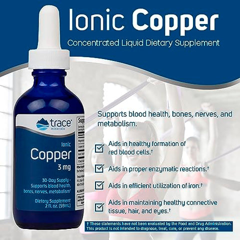 Cobre Líquido Iônico 3 mg | Enzima Antioxidante | Suporta Saúde do Sangue, Ossos, Nervos e Metabolismo | 60 ml, 48 Porções | Marca: Trace Minerals - Trace Minerals