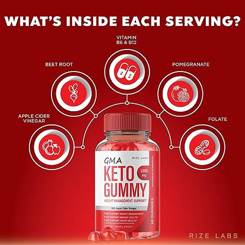 rize labs - GMA Gummies Keto ACV – Gomitas Veganas Naturais para Perda de Peso – Barriga Keto GMAKeto – Gummies ACV GMA (180 Gummies)