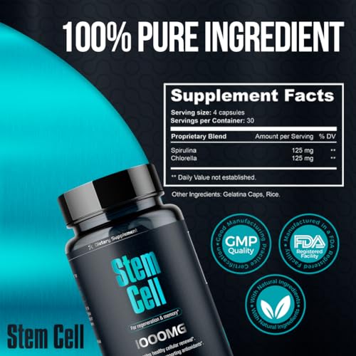 AURA VITAMINS - Suplemento de Células-Tronco Premium 1.000mg | 120 Cápsulas | Fortalece a Imunidade, Reduz Dores nas Articulações | Suporte Natural Anti-Envelhecimento