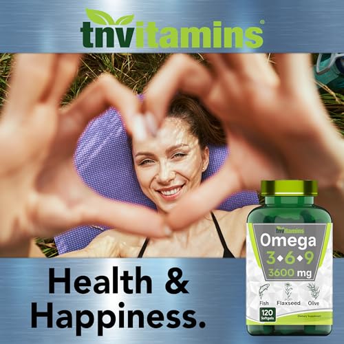tnvitamins - Triple Omega 3◆ 6◆ 9: 3600mg x 120 Softgels | Ácidos Graxos Essenciais Ômega de Óleo de Peixe (EPA)