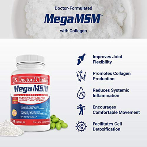 U.S.DOCTORS'CLINICAL - U.S. Doctors’ Clinical – Suporte Diário Mega MSM para Conforto das Articulações – 60 cápsulas