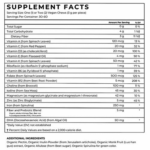 Kids Vitamins com Prebióticos – Multivitamínico Infantil Mastigável sem Açúcar com 50mg de Ômega 3 DHA, 3g de Fibra, Ferro - Raffe
