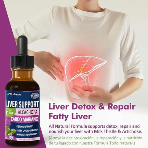 Nurbetoxa - Milk Thistle Liver Support Drops – Alcachofa, Curcuma, Cardo Mariano, Berberina – Higado Graso, Bajar de Peso, Liver Detox