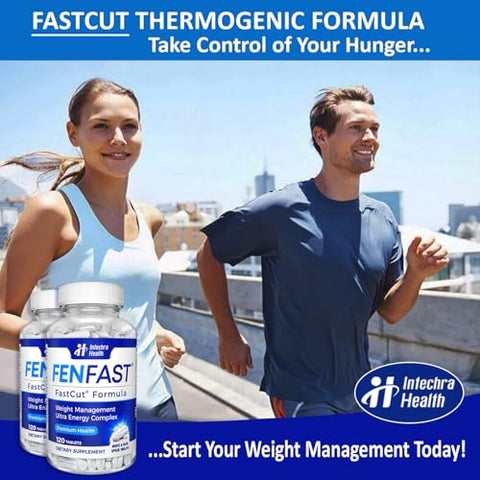 FASTCUT - Melhores Pílulas Dietéticas para Gerenciamento de Peso – Energia Poderosa – 120 Comprimidos Brancos e Azuis