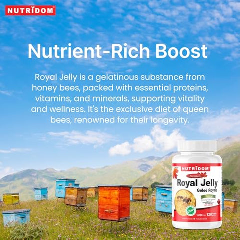 Nutridom - Geléia Real 1000mg, 120 cápsulas (Um Frasco) – Marca Real Jelly, Alta Visibilidade
