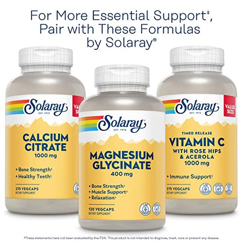 SOLARAY - Solaray Magnésio e Potássio Asporotatos com Bromelina, Suplemento de Magnésio e Potássio para Fortalecimento Ósseo e Suporte Muscular, Vegan Suplementos de Magnésio e Potássio, 60 cápsulas