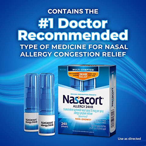 24HR Spray Nasal para Adultos, Não Sonolento – Alívio de Alergia - Nasacort