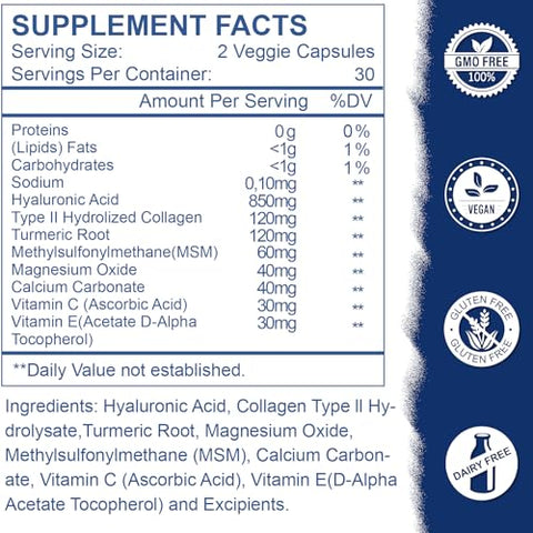 Nature's live - Suplemento de Ácido Hialurônico 850mg, Cápsulas de Ácido Hialurônico Dietético de Alta Bioacessibilidade, Hidratação Dupla para a Pele, Lubrificação das Articulações, 60 Cápsulas (Pacote com 3)