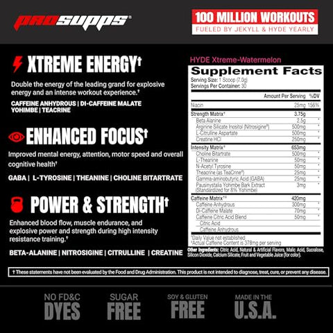 Mr. Hyde® Xtreme – Energético em Pó Pré-Treino de Alta Performance – Energia Intensa e Duradoura, Bombas Musculares – 300g - PROSUPPS