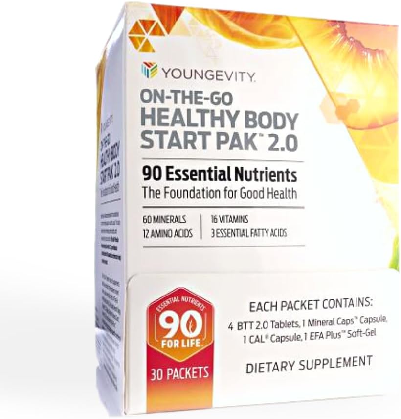 On-The-Go Healthy Body Start Pak 2.0 – Inclui Multi-Vitaminas, Minerais, EFAs | Embalagem Prática | Marca Youngevity - Youngevity