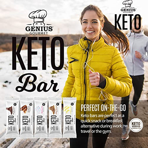 Barra de Proteína Keto Sem Glúten, Chocolate Premium com MCTs, Baixo Carboidrato, Baixo Açúcar (Chocolate Dream, Manteiga de Amendoim) - Genius Gourmet