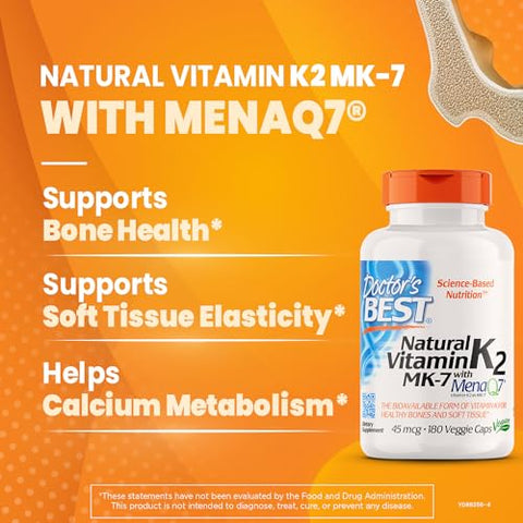 Doctor's BEST - Doctor’s Best Cápsula de Vitamina K2 Mk-7 Natural, Suporte para a Saúde Óssea